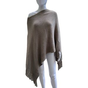 Women’s Poncho with Fringe Trim Taupe/Light Brown with Gold Shimmer EUC
